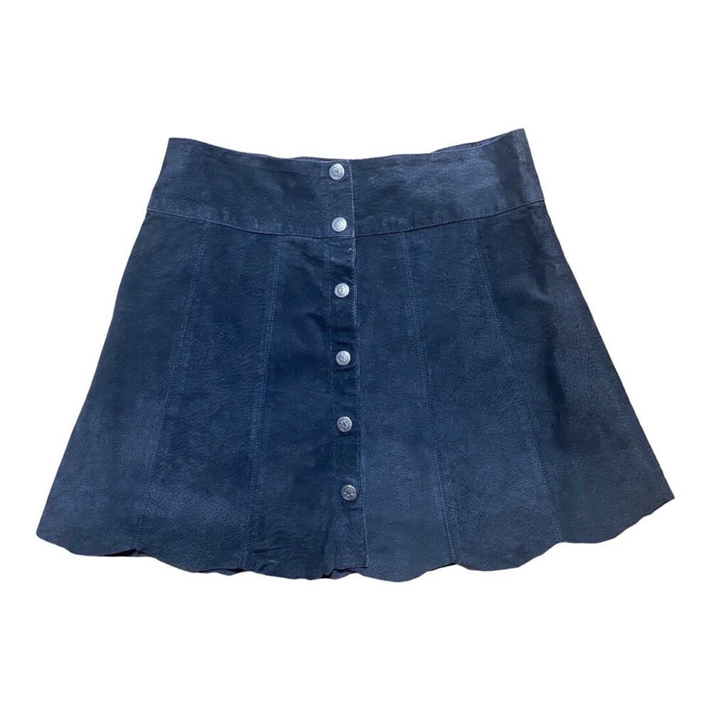 Vintage JouJou Black Genuine Leather Suede Lined Mini Skirt Snap Buttons 11/12